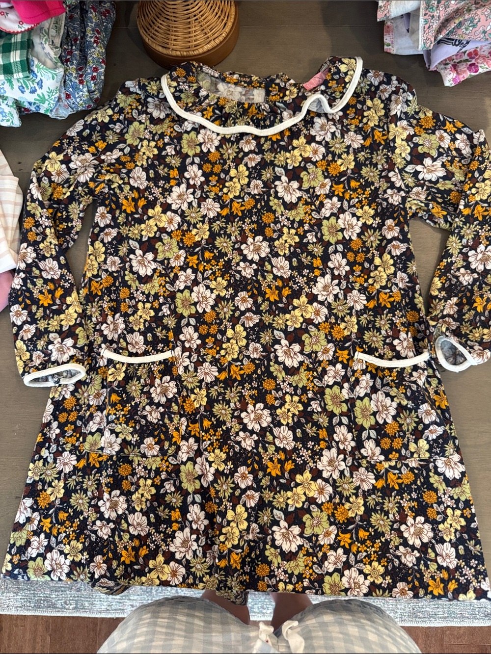 Bisby Girls Floral Long-Sleeve Casual Dress with Ruffle Collar